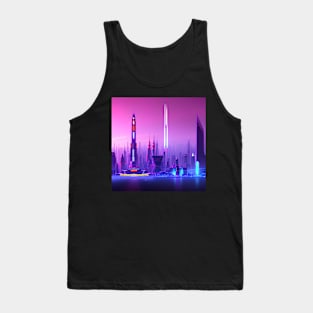 Ai Generated Art Scenery - Futuristic City Skyline With Neon Illuminated Buildings Tank Top